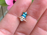 Sparkly Blue Star Saturn Stud Rose Gold Cartilage Earring Helix Piercing 16g