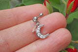 Dangling Crescent Moon Silver Helix Cartilage Tragus Earring Piercing 16g