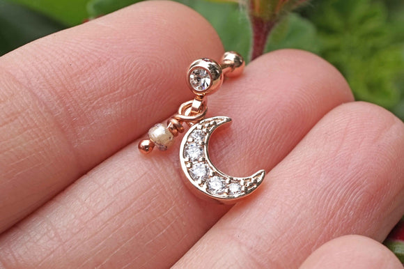 Dangling Crescent Moon Rose Gold Helix Cartilage Tragus Earring Piercing 16g