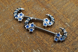 Crescent Moon and Stars Silver Nipple Barbell