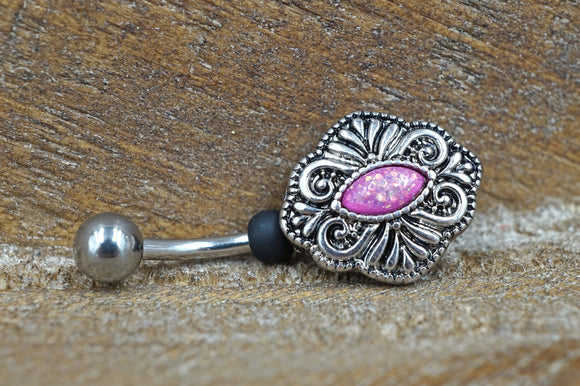 Boho Pink Opal Belly Button Ring