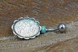 White Druzy Belly Button Ring - Gift For Teens - Gift under 15