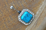 Crystal and Turquoise Gem Belly Button Ring - Gift For Teens - Gift under 15