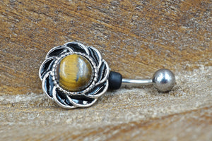 Short Belly Ring - Tiger Eye Belly Button Ring - Gift For Teens - Gift under 15