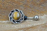 Short Belly Ring - Tiger Eye Belly Button Ring - Gift For Teens - Gift under 15