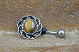 Short Belly Ring - Tiger Eye Belly Button Ring - Gift For Teens - Gift under 15