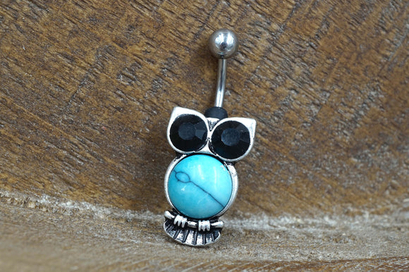 Owl Belly Button Ring - Short Belly Ring - Turquoise Belly Button Ring - Gift For Teens - Gift under 15