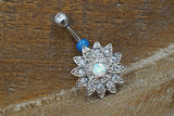 Opal Belly Button Rings White Opal Flower Belly Button Jewelry