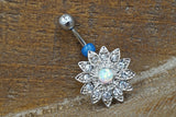 Opal Belly Button Rings White Opal Flower Belly Button Jewelry