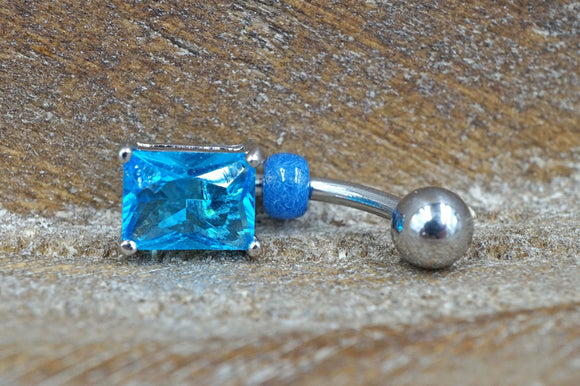 Elegant Aqua Blue Square CZ Belly Button Ring Jewelry