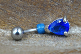 Elegant Sapphire Blue Teardrop CZ Belly Button Ring Jewelry