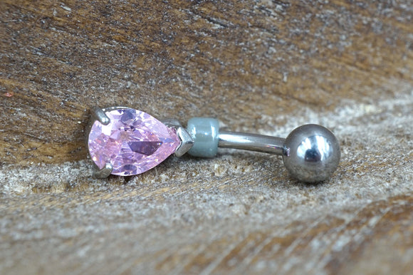 Elegant Pale Pink Teardrop CZ Belly Button Ring Jewelry