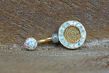 Gold Druzy Belly Button Ring Rings Aurora Borealis Crystals