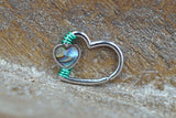 Abalone Shell Silver Heart Daith Rook Heart Hoop Ring Daith Septum Hoop