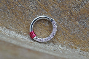 Half Circle Light Pink CZ Lined Tiny Hoop Septum Ring - Daith Piercing - Simple Rook Earring Hoop