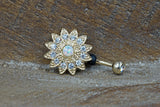 Gold Belly Rings - Opal Belly Button Rings - White Opal Flower Belly Button Jewellery