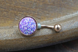 Light Purple Druzy Round Rose Gold Belly Button Ring - Short Belly Button Ring