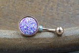 Light Purple Druzy Round Rose Gold Belly Button Ring - Short Belly Button Ring