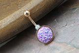 Light Purple Druzy Round Rose Gold Belly Button Ring - Short Belly Button Ring