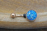 Blue Druzy Round Rose Gold Belly Button Ring - Short Belly Button Ring