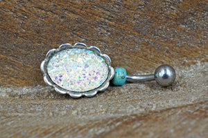 White Druzy Belly Button Ring - Gift For Teens - Gift under 15