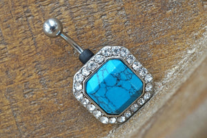 Crystal and Turquoise Gem Belly Button Ring - Gift For Teens - Gift under 15