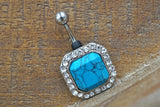 Crystal and Turquoise Gem Belly Button Ring - Gift For Teens - Gift under 15