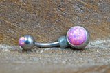 Simple Pink Opal Belly Button Ring