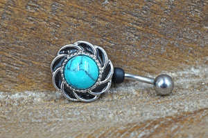 Short Belly Ring - Turquoise Belly Button Ring - Gift For Teens - Gift under 15