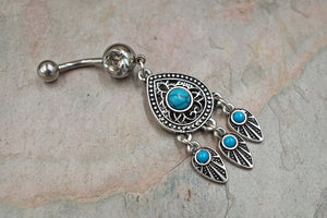 Turquoise Dream Catcher Belly Button Ring - Gift For Teens - Gift under 15