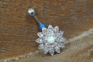 Opal Belly Button Rings White Opal Flower Belly Button Jewelry