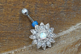 Opal Belly Button Rings White Opal Flower Belly Button Jewelry