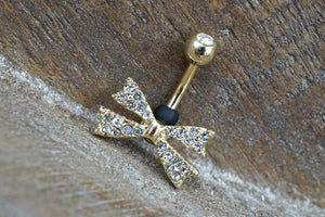 Bow Gold Belly Button Ring - Gift Under 15 - Gift for Her