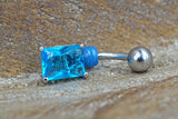 Elegant Aqua Blue Square CZ Belly Button Ring Jewelry