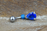 Elegant Sapphire Blue Teardrop CZ Belly Button Ring Jewelry