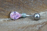 Elegant Pale Pink Teardrop CZ Belly Button Ring Jewelry