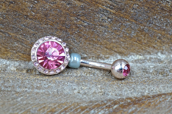 Pink CZ Rose Gold Belly Button Ring Jewelry