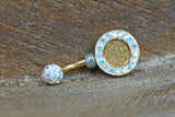 Gold Druzy Belly Button Ring Rings Aurora Borealis Crystals