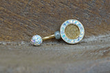 Gold Druzy Belly Button Ring Rings Aurora Borealis Crystals