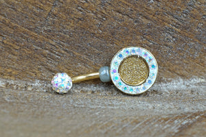 Gold Druzy Belly Button Ring Rings Aurora Borealis Crystals