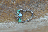 Abalone Shell Silver Heart Daith Rook Heart Hoop Ring Daith Septum Hoop