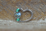 Abalone Shell Silver Heart Daith Rook Heart Hoop Ring Daith Septum Hoop