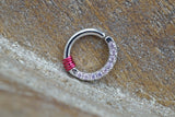 Half Circle Light Pink CZ Lined Tiny Hoop Septum Ring - Daith Piercing - Simple Rook Earring Hoop