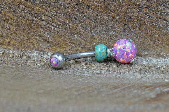 Simple Pink Opal Belly Button Ring - Gift Under 20 - Gift for Women Teens