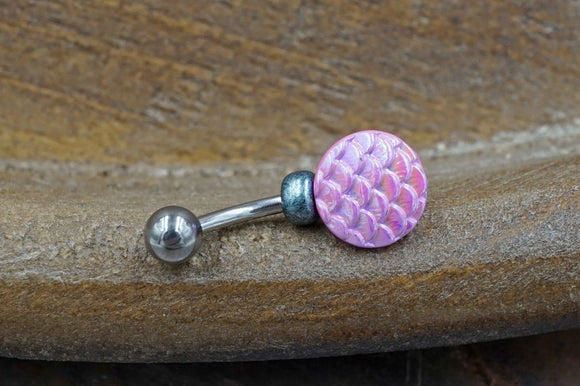 Pink Mermaid Belly Button Ring, Belly Button Jewelry, Short Belly Ring