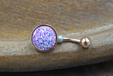 Light Purple Druzy Round Rose Gold Belly Button Ring - Short Belly Button Ring