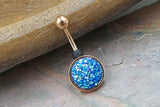 Blue Druzy Round Rose Gold Belly Button Ring - Short Belly Button Ring