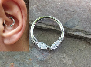 Crystal Septum Ring Silver Daith Piercing Rook Earring Hoop