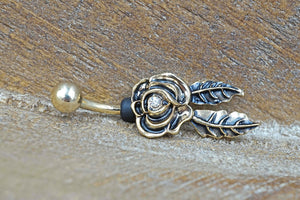 Gold Belly Rings - Rose Flower Belly Button Rings