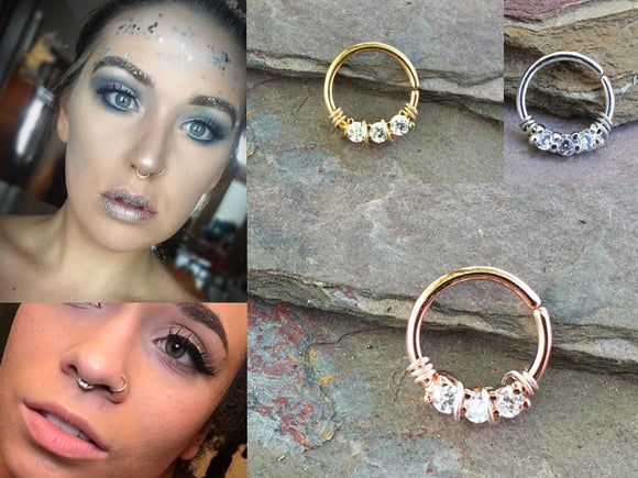 Rose Gold, Gold or Silver Septum Ring Rose Gold Daith Piercing Rook Earring Hoop